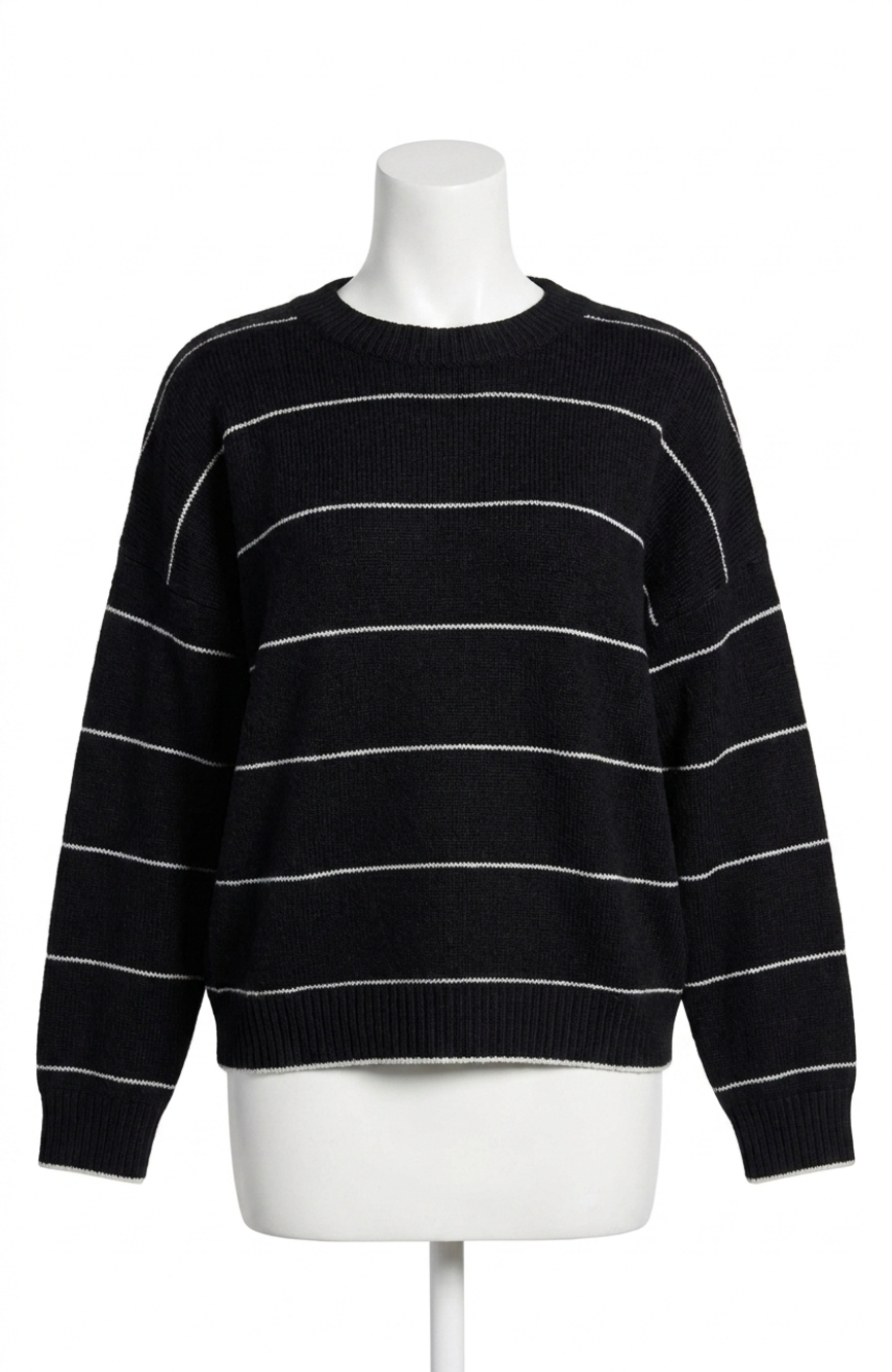 NEW FRENCH CONNECTION riddley crewneck sweater in black/ porcelain cream